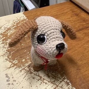 Handmade Crochet Toy Dog Cream and Brown
